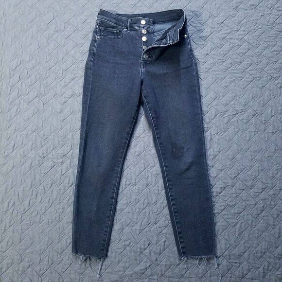 Express Denim - Express Jeans Womens 2S Black Skinny Súper High Rise Button Fly Dark Denim